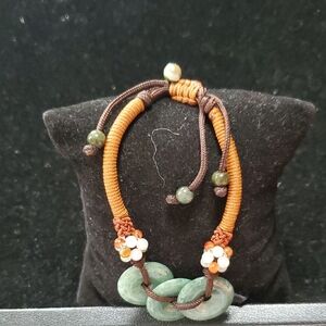 Handcrafted Green Jade Cord Necklace with Brown and Tan Accents
